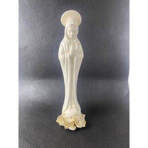 Vintage White Ceramic Madonna Figurine Bud Vase With Halo & Ornate Base